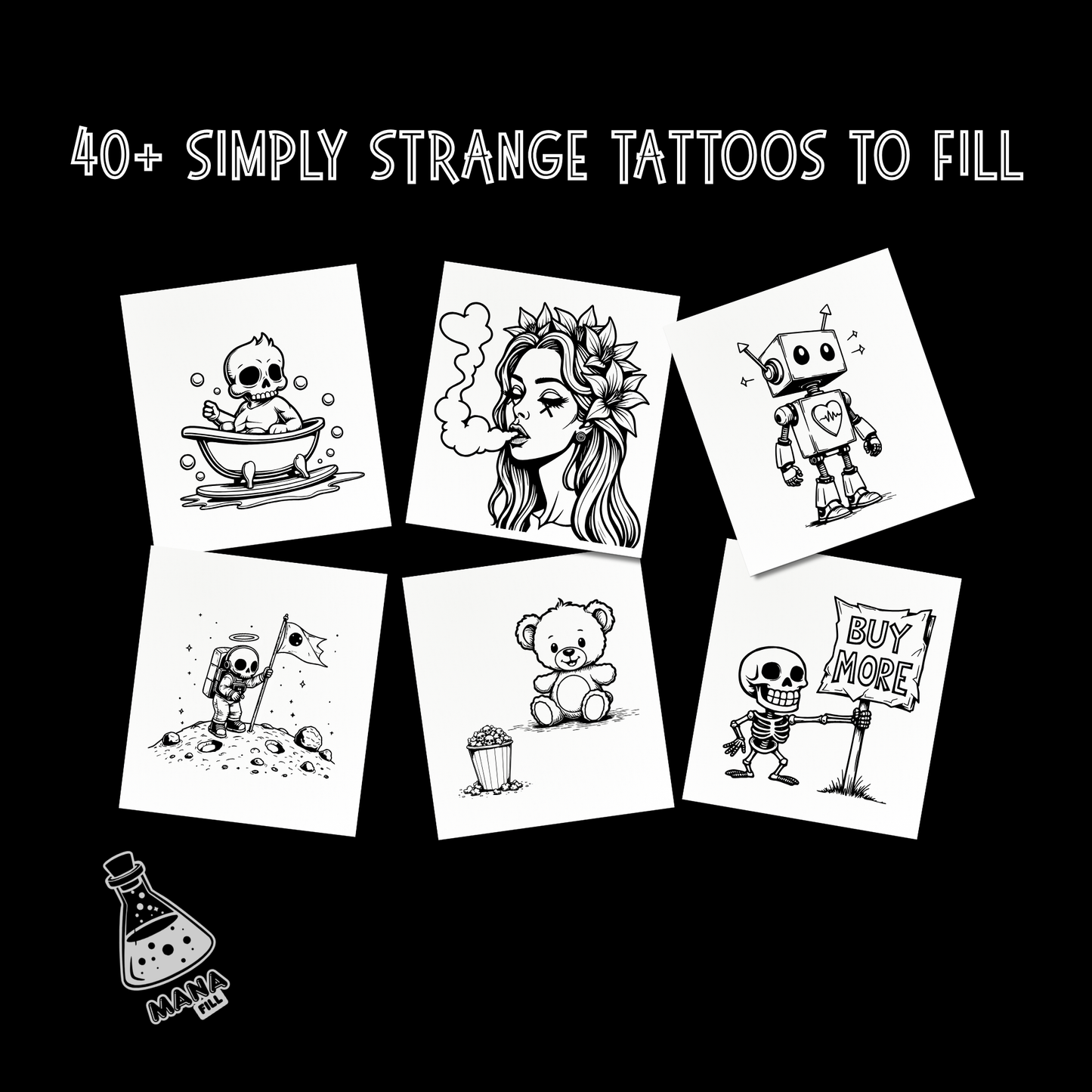 Strange Tattoos: Adult Coloring Book Digital PDF for Print