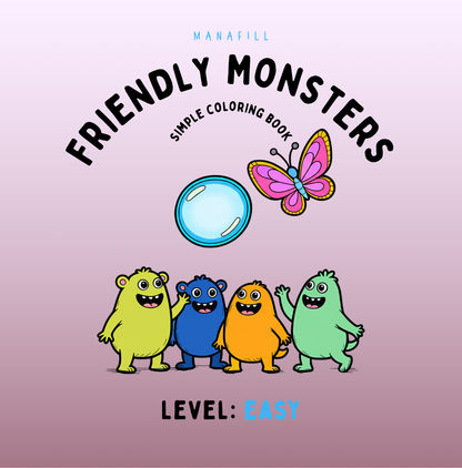 Friendly Monsters: Simple Coloring Book Digital PDF for Print