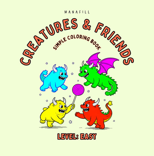 Creatures & Friends: Simple Coloring Book Digital PDF for Print