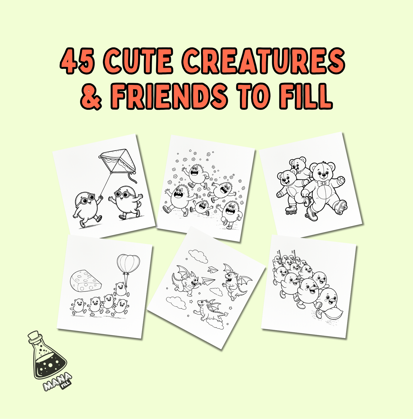Creatures & Friends: Simple Coloring Book Digital PDF for Print