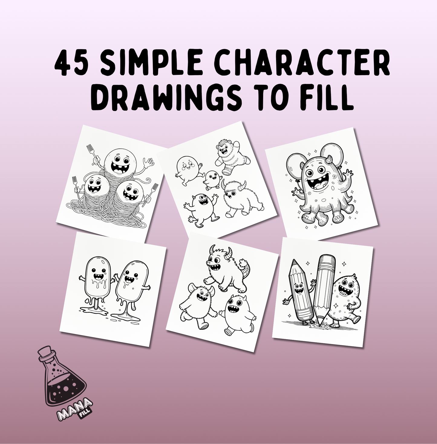 Friendly Monsters: Simple Coloring Book Digital PDF for Print