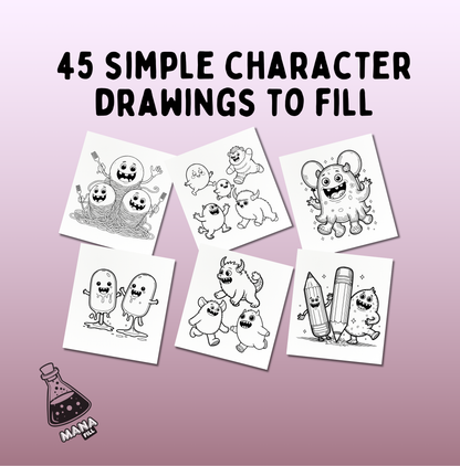 Friendly Monsters: Simple Coloring Book Digital PDF for Print