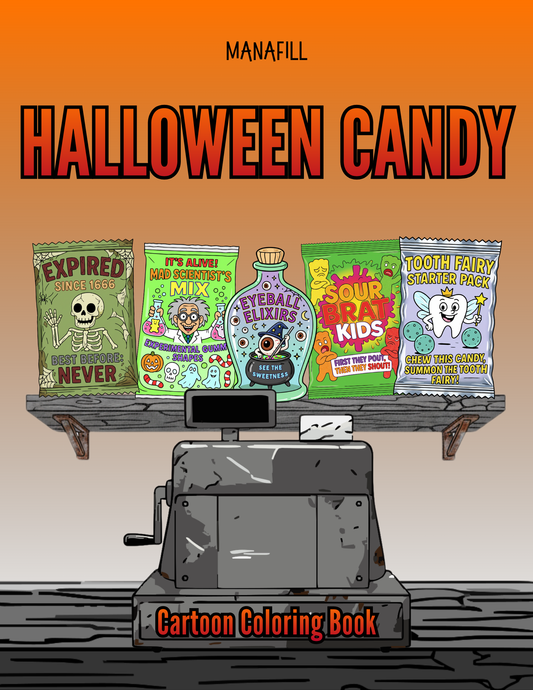 Halloween Candy: Cartoon Coloring Book Digital PDF for Print