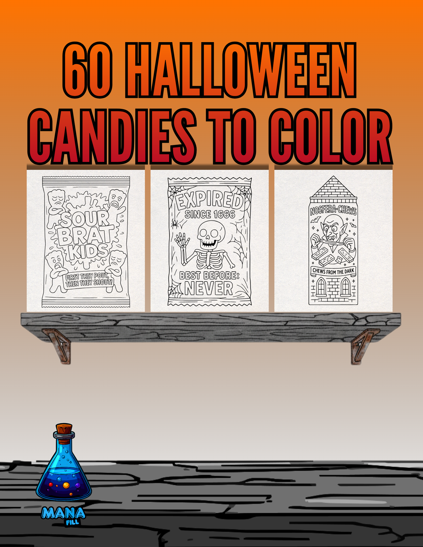 Halloween Candy: Cartoon Coloring Book Digital PDF for Print