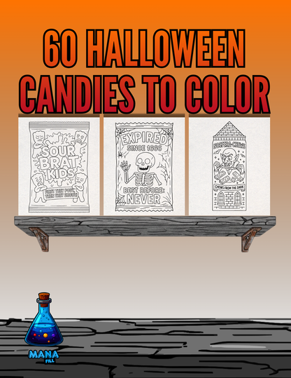 Halloween Candy: Cartoon Coloring Book Digital PDF for Print