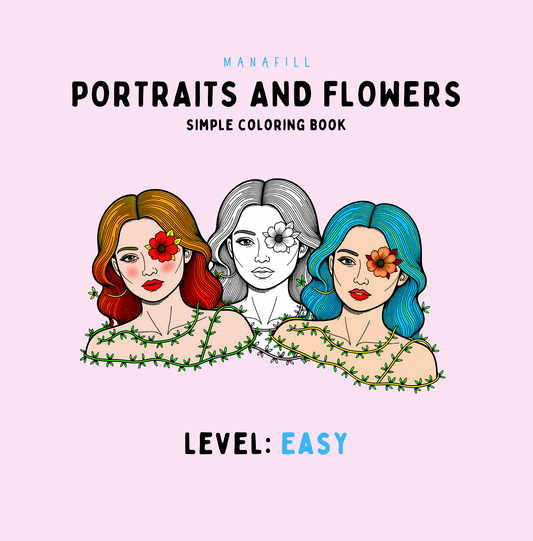 Portraits & Flowers: Simple Coloring Book Digital PDF for Print
